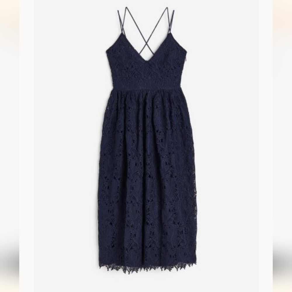 NWT H&M Navy Blue Lace Midi Dress XS